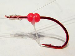 親針赤、孫は変形3本針、幹ワイヤー、ド派手錘でヒラメ釣り