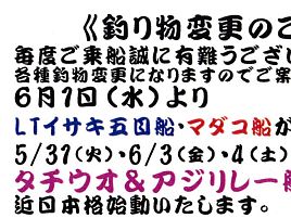 今年も一之瀬丸のイサキ船は沖のウィリー五目と2本立て