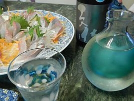 カイワリのお刺身特盛＆お気に入り日本酒「文佳人」で祝杯